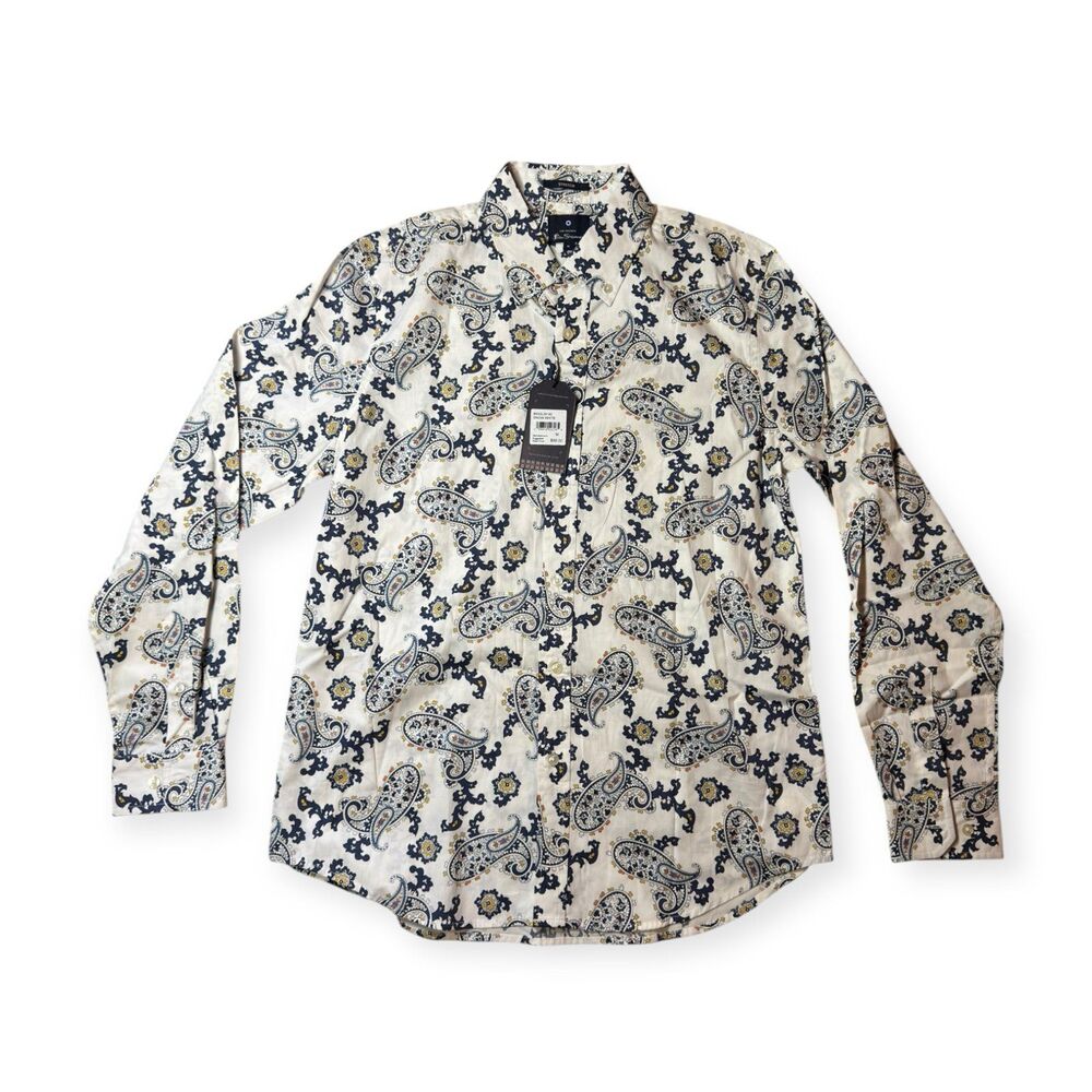 Ben Sherman Dress Shirt Paisley Button White Long Sleeve Shirt Size Medium BNWT